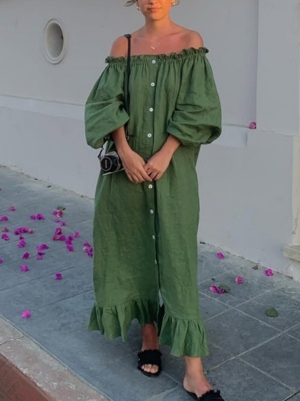 Daily Sleeper Olive Green Button-Front Dress Loungewear - one size